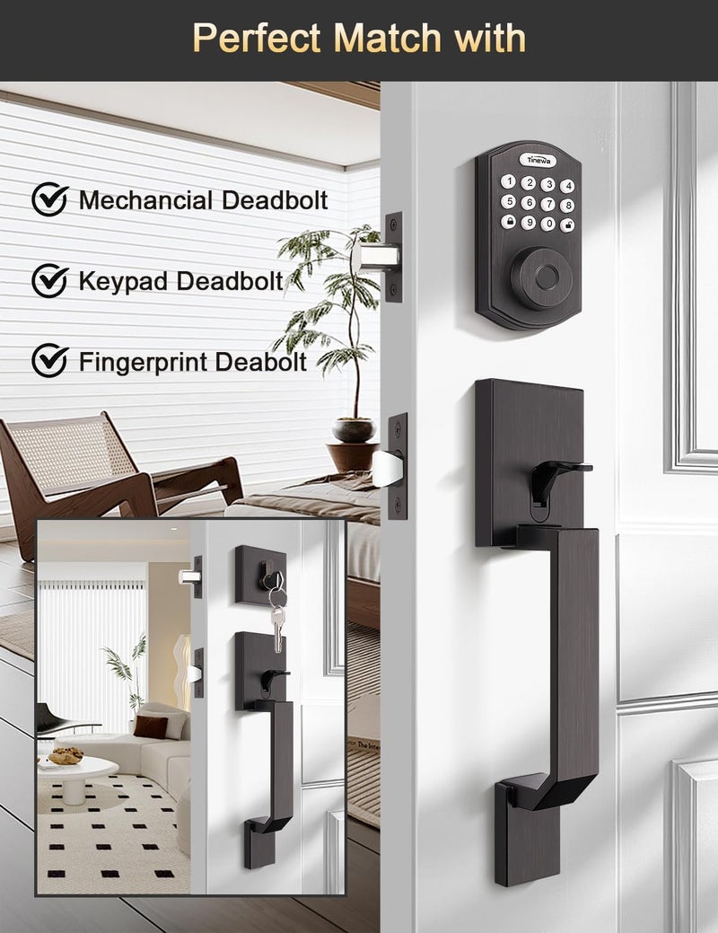 Tinewa Square Oil Rubbed Bronze Front Door Handle with Classic Door Lever, Upgrated Exterior Door Entry Handle No Lock, Reversible for Left & Right Handed - Image 4